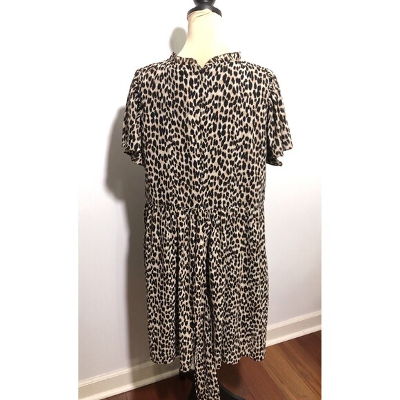 Loft Dress Womens XL Brown Black Leopard Print Babydoll Ruffle Flutter Sleeve - Picture 10 of 16